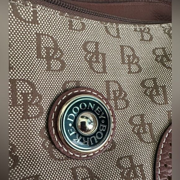 Dooney and Bourke Signature Canvas and Pebble Leather Hobo Satchel Shoulder Bag - Picture 15 of 16